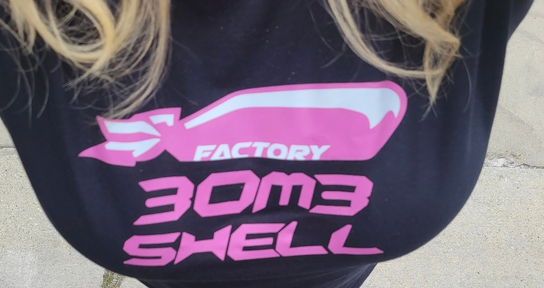 BLACK T-Shirt with PINK FACTORY BOMBSHELL Logo